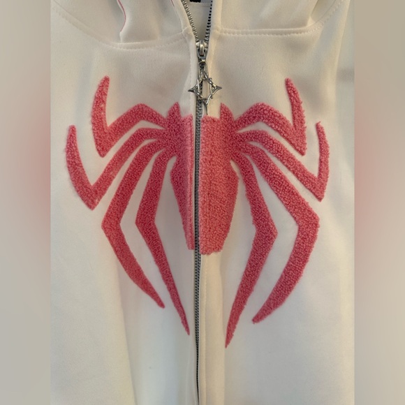 White Spider Design Zip-Up Hoodie - Picture 3 of 6